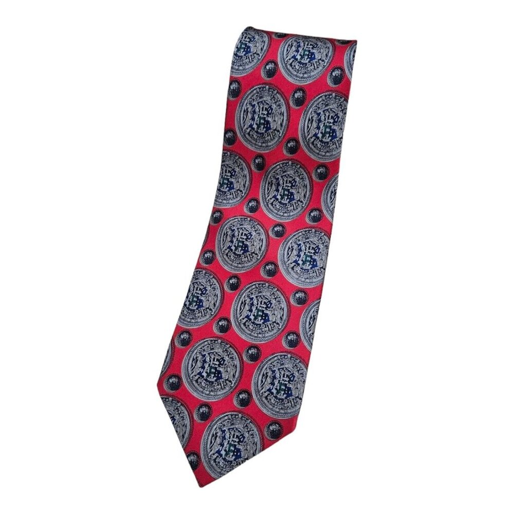 GIANFRANCO FERRE Men's 100% Silk Necktie LUXURY Tie Red Medallion W:3.5" EUC